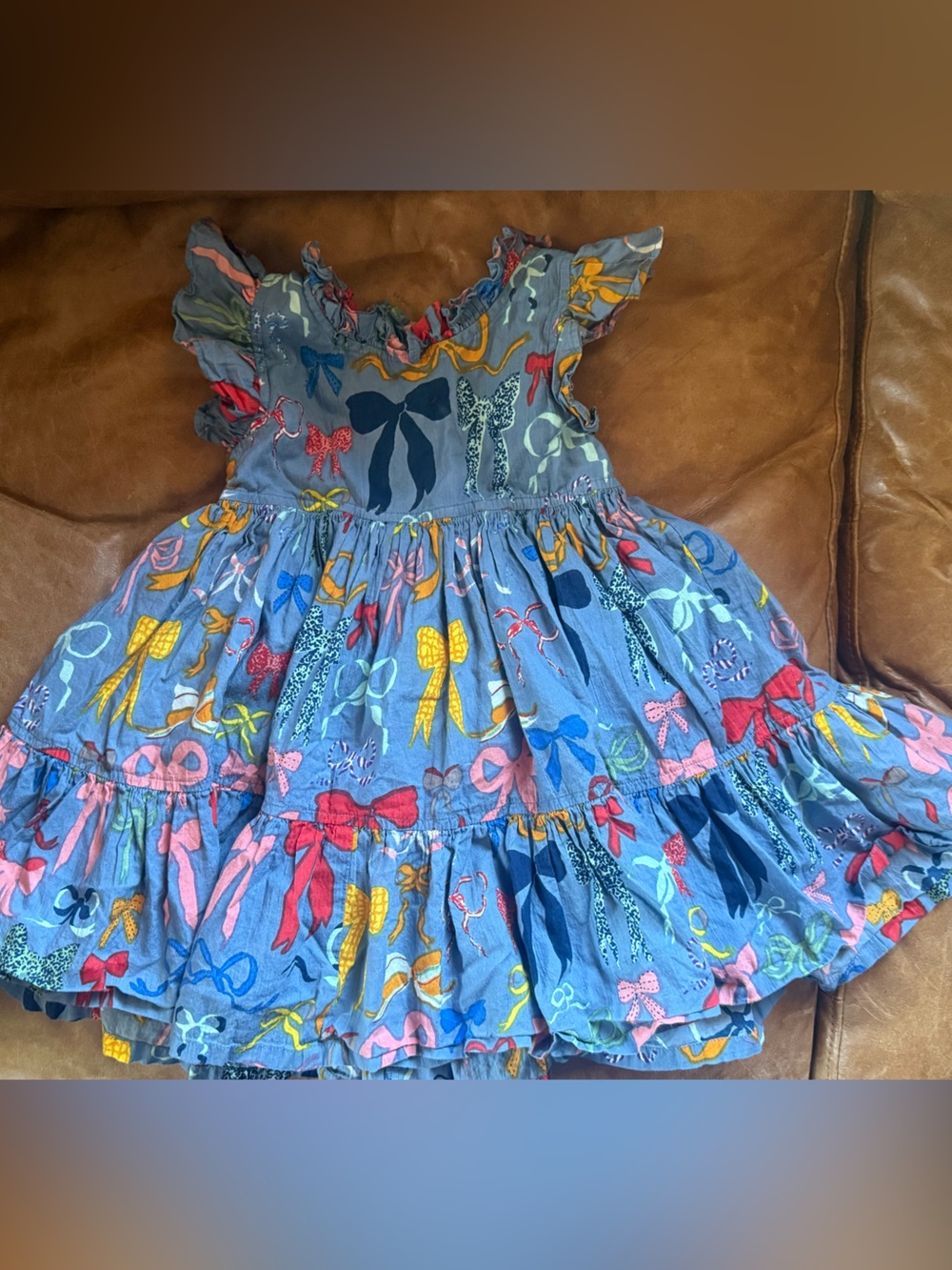Pink Chicken Bow Print Ruffled Dress